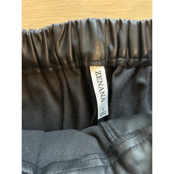 ZENANA Black Faux Leather Single Pleated High Waisted Wide Leg Pants L Large - Picture 5 of 14